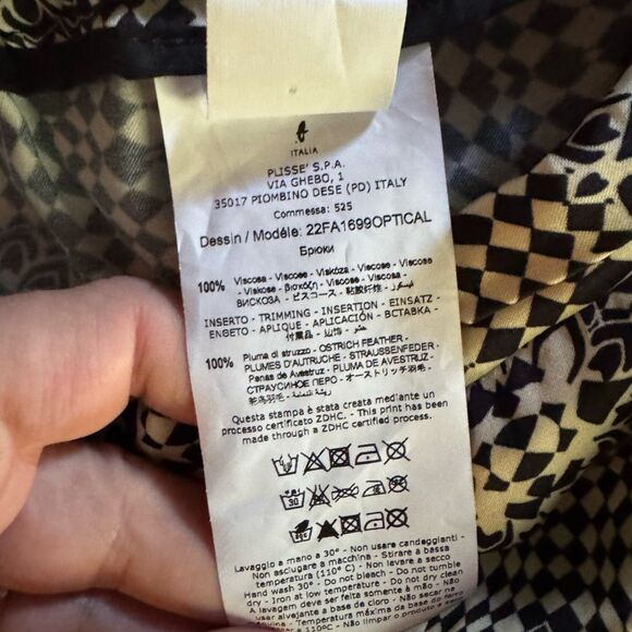 BEATRICE B Italy Women's Wide Leg Ostrich Feather Trim Satin Sheen Pull On Pant - Picture 7 of 9